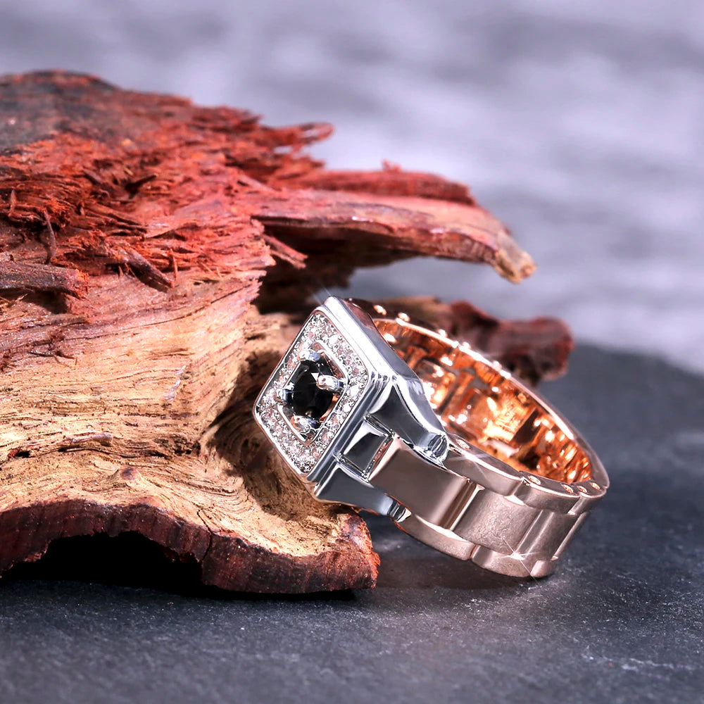 Bague Homme Bicolore en Laiton et Zircon Cubique – CLEVI Paris