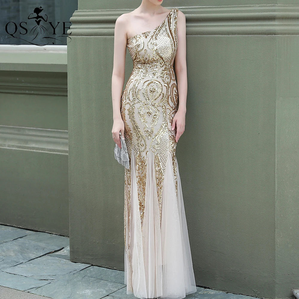 Robe de soirée sirène à paillettes une épaule – CLEVI Paris