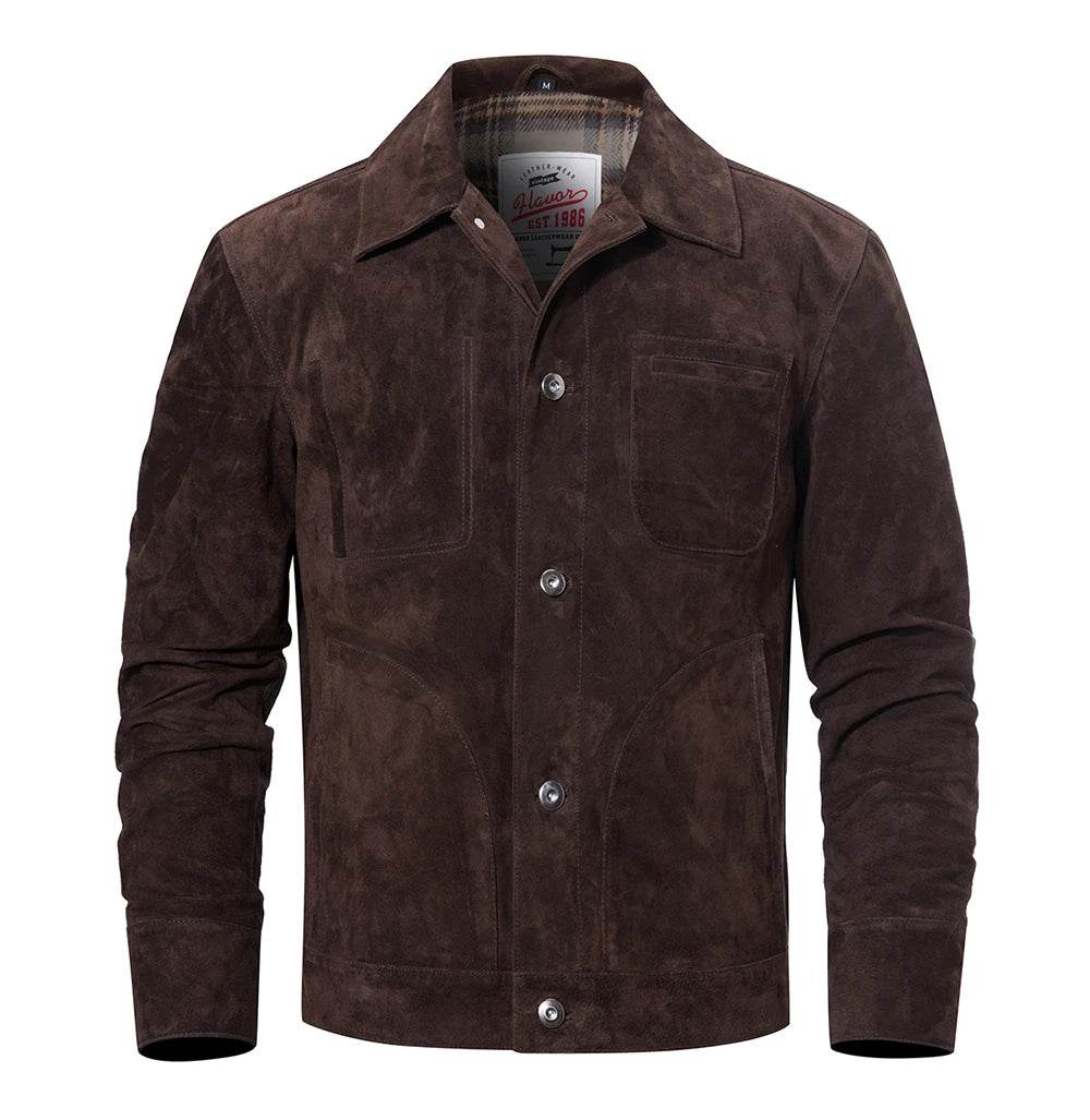 Veste homme en cuir suédé à boutons – CLEVI Paris