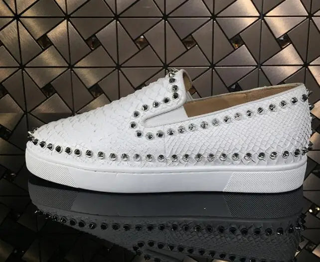 Mocassins Homme Cuir Véritable Motif Serpent Rivets Slip-On Casual Soirée EU 38-47 – CLEVI Paris