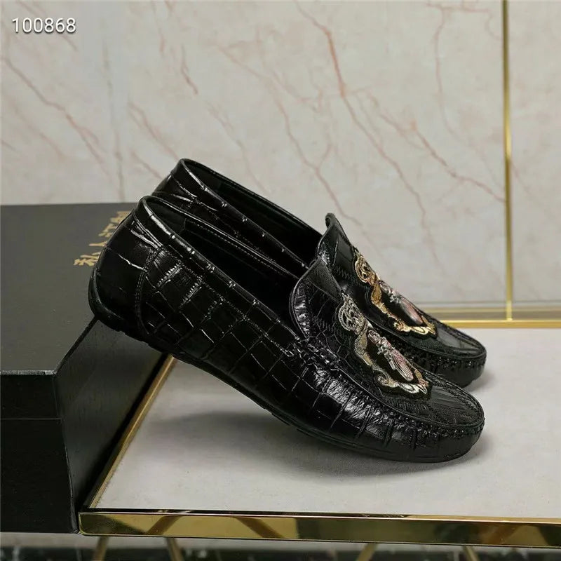 Mocassins homme noirs à motif – CLEVI Paris