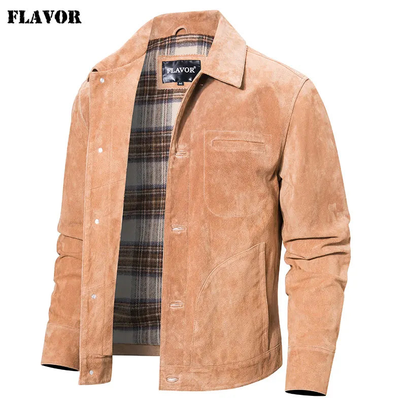 Veste homme en cuir suédé à boutons – CLEVI Paris
