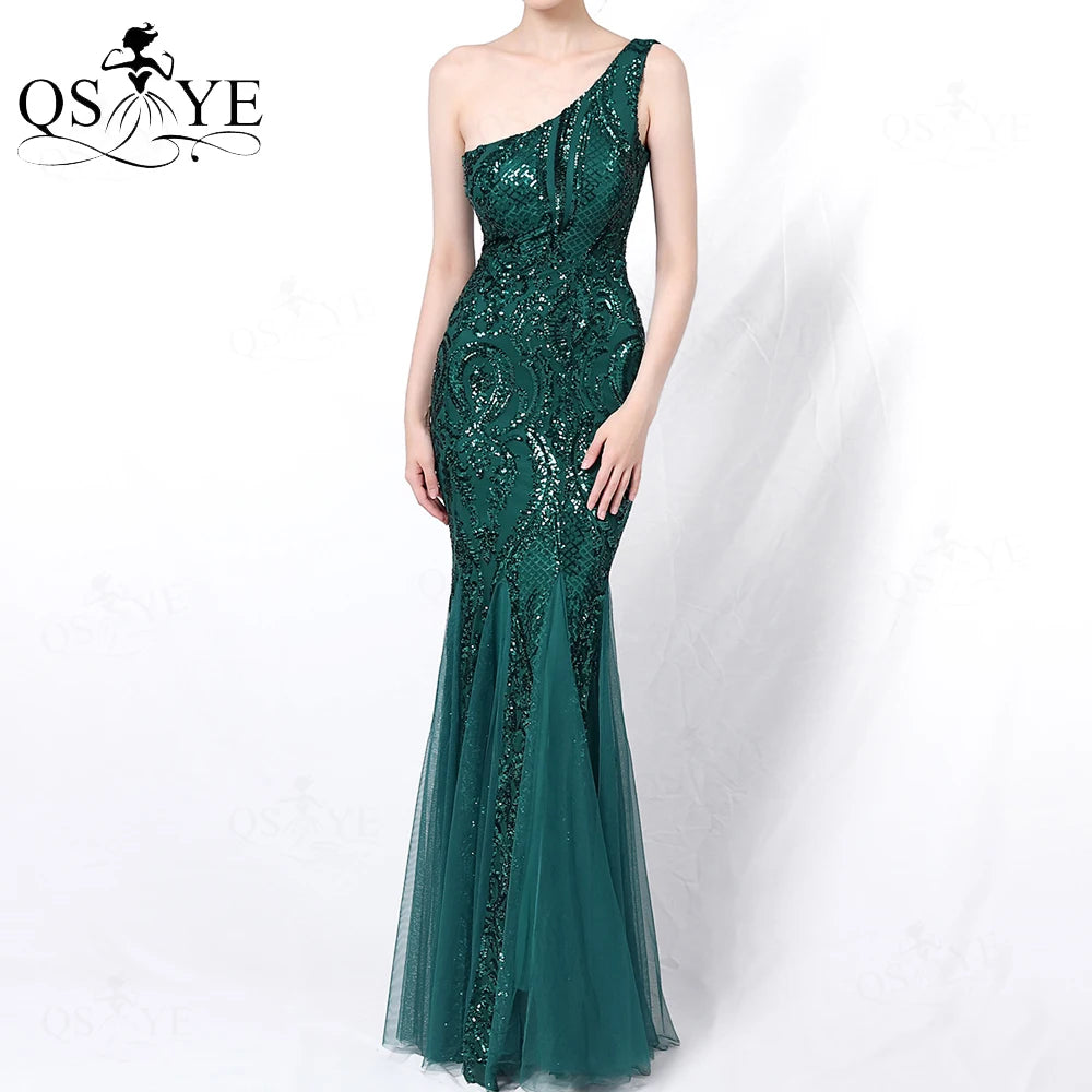 Robe de soirée sirène à paillettes une épaule – CLEVI Paris