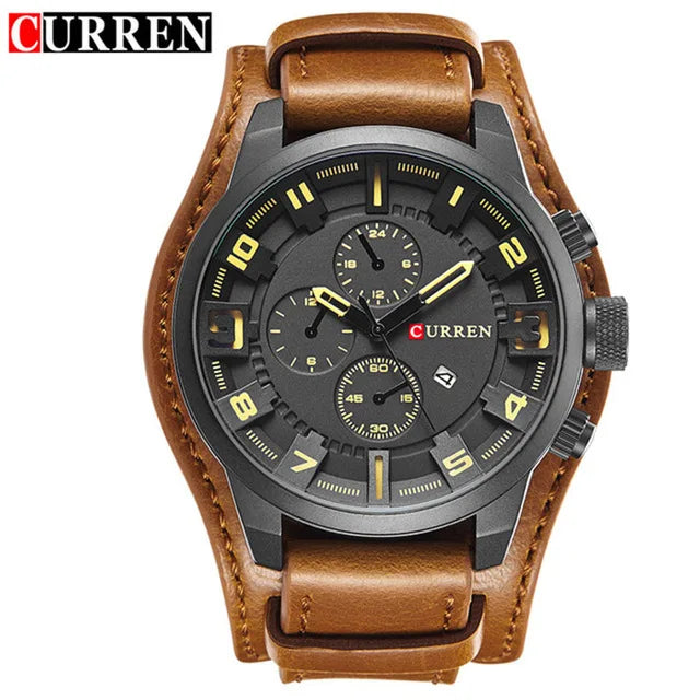 CURREN Montre Quartz Homme Style Chronographe Cuir Date Jour 45mm Mouvement Japonais – CLEVI Paris