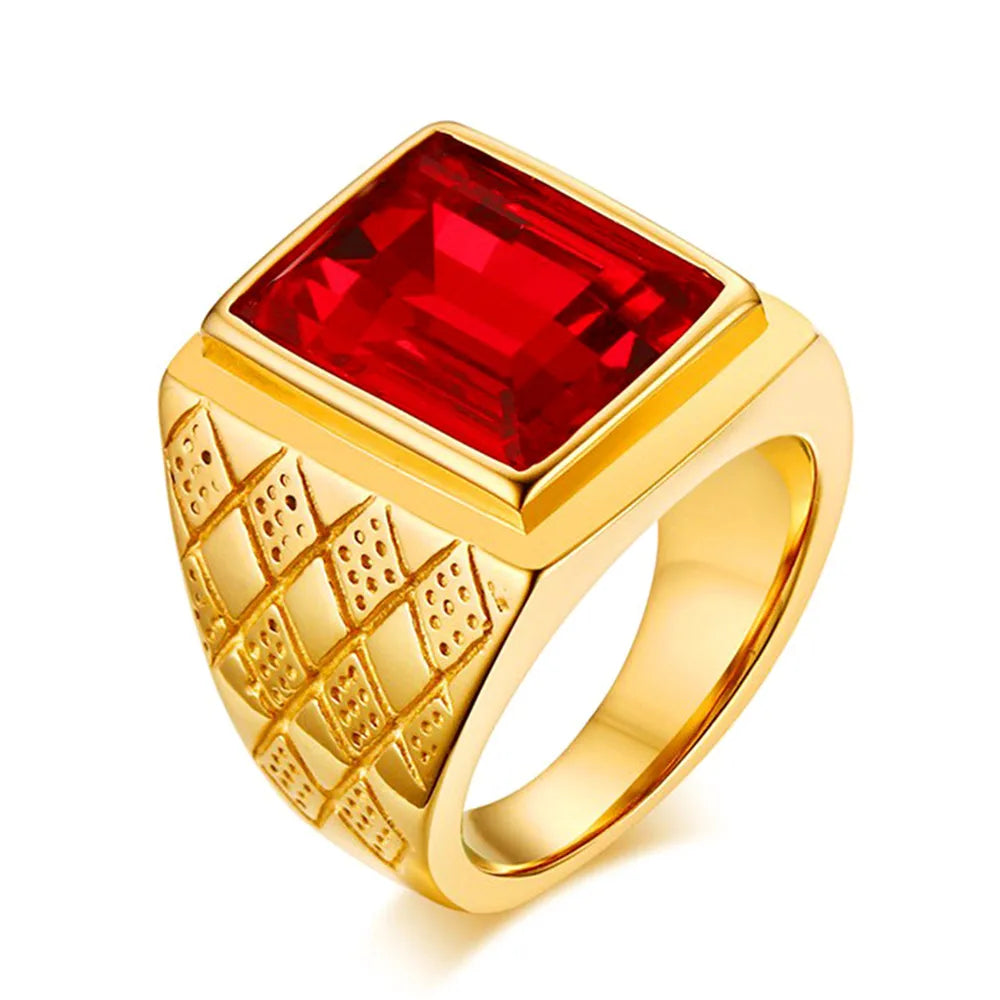 Bague homme carrée dorée effet rubis – CLEVI Paris