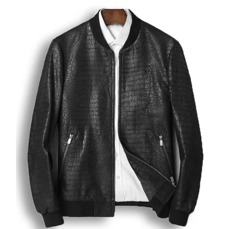 Bomber homme en cuir noir motif crocodile – CLEVI Paris