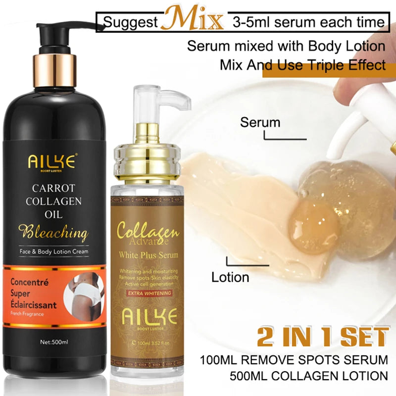 Sérum & Lotion Éclaircissants Collagène AILKE – Anti-Taches, Hydratant & Teint Uniforme – CLEVI Paris