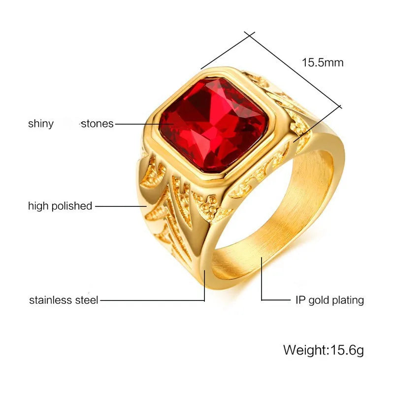 Bague Homme Dorée à Pierres Rouges Carrées – CLEVI Paris