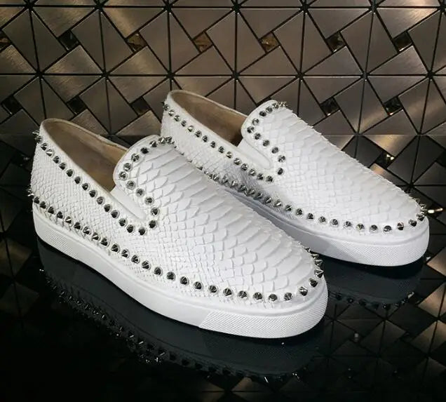Mocassins Homme Cuir Véritable Motif Serpent Rivets Slip-On Casual Soirée EU 38-47 – CLEVI Paris