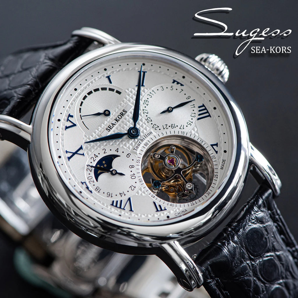 Montre Homme Tourbillon Phase de Lune Squelette Sugess Seakors ST8007 – CLEVI Paris