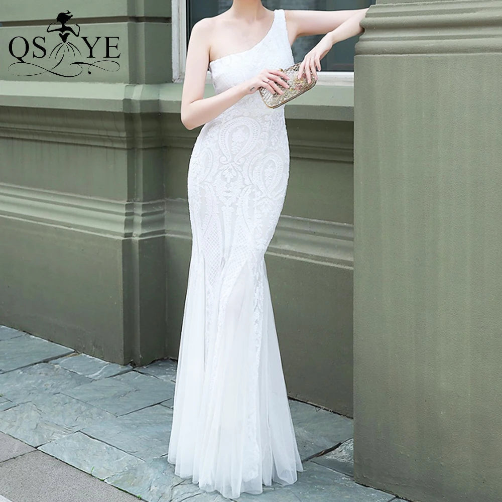 Robe de soirée sirène à paillettes une épaule – CLEVI Paris