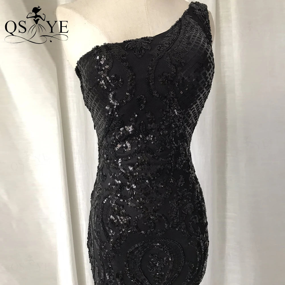Robe de soirée sirène à paillettes une épaule – CLEVI Paris