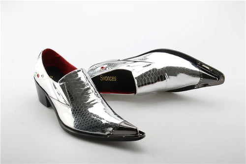 Chaussures Homme Luxe Serpentine Argentées – Cuir, Bout Pointu – CLEVI Paris