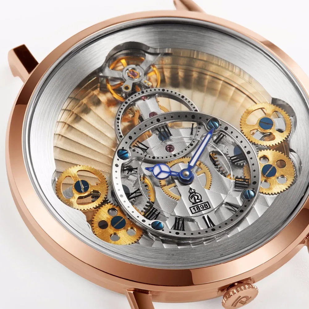 Montre Homme Quartz Squelette Ultra-Plat Or Rose Cuir Reef Tiger RGA1958 – CLEVI Paris