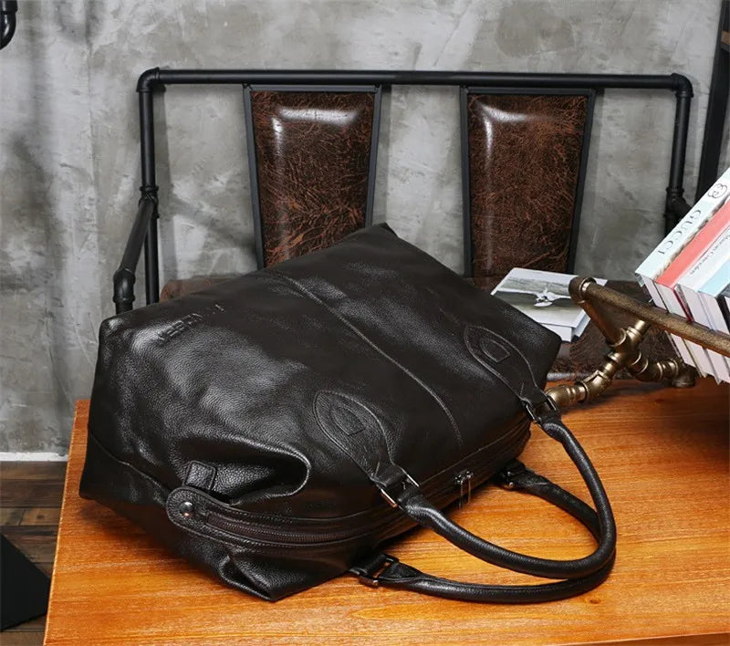 Sac Voyage Duffle Cuir Vache Véritable Unisexe Grande Capacité 50cm – CLEVI Paris