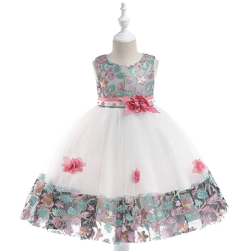 Robe fille à fleurs brodées sans manches – CLEVI Paris