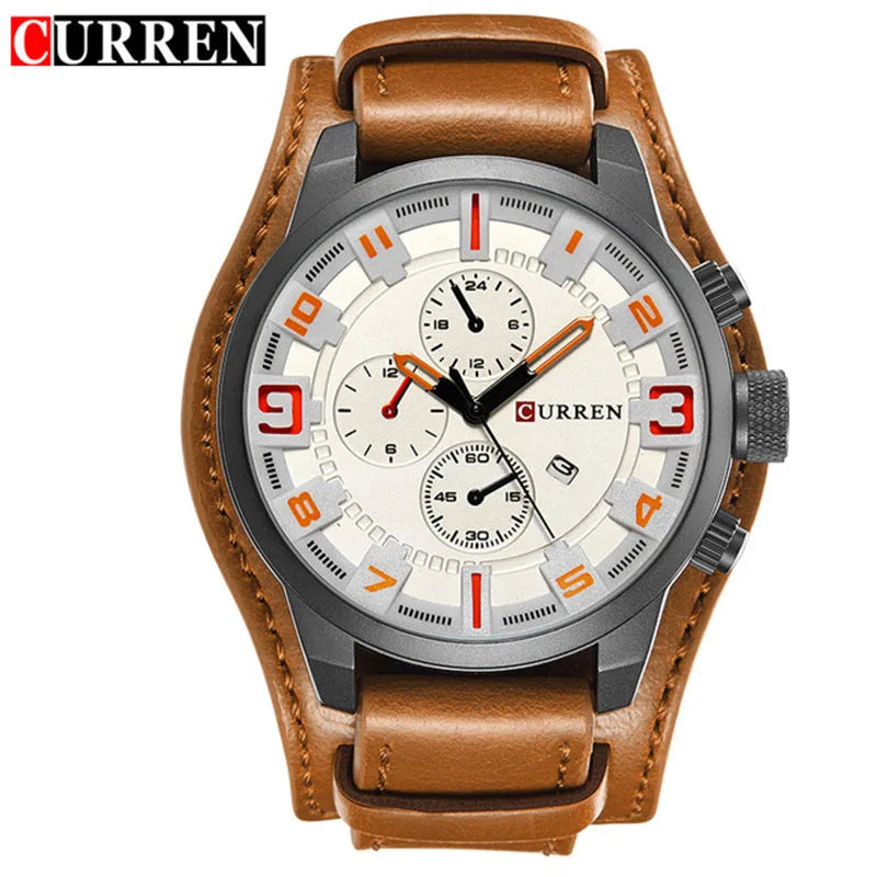 Montre Quartz Homme CURREN 8225 – Bracelet Cuir, Calendrier & Style Sport Casual | 5 Coloris