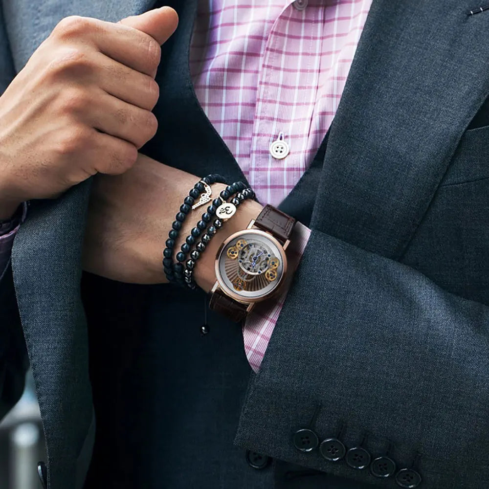 Montre Homme Quartz Squelette Ultra-Plat Or Rose Cuir Reef Tiger RGA1958 – CLEVI Paris