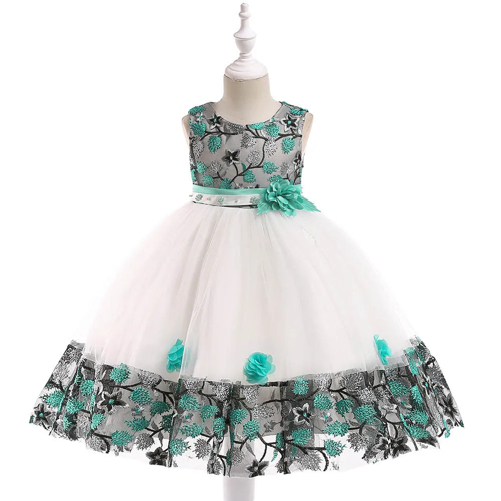 Robe fille à fleurs brodées sans manches – CLEVI Paris