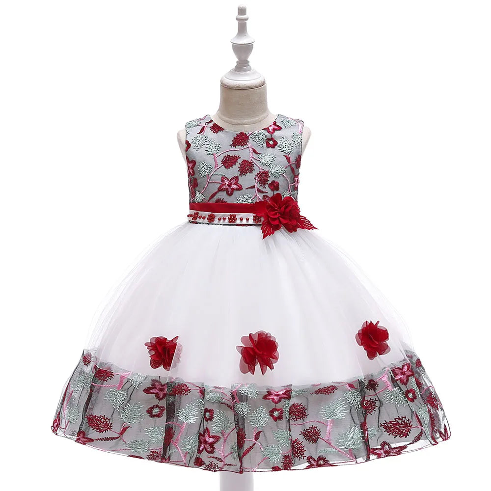 Robe fille à fleurs brodées sans manches – CLEVI Paris