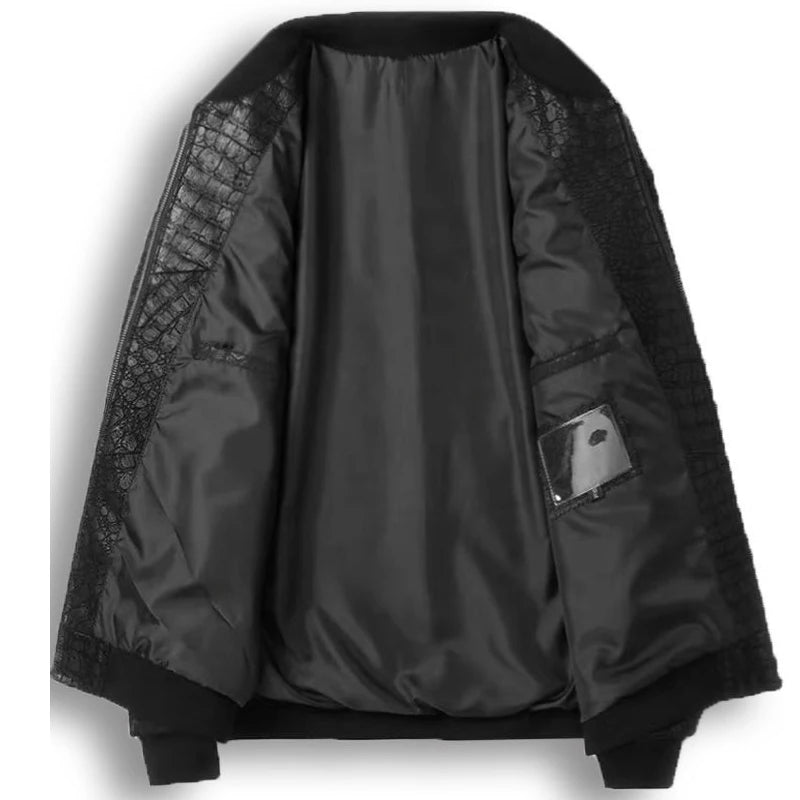 Bomber homme en cuir noir motif crocodile – CLEVI Paris
