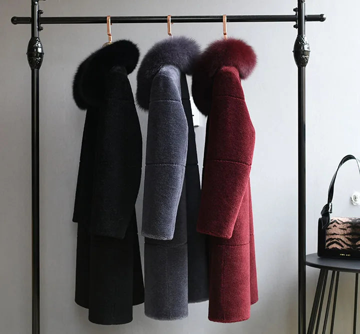 Manteau femme en laine, col renard – CLEVI Paris
