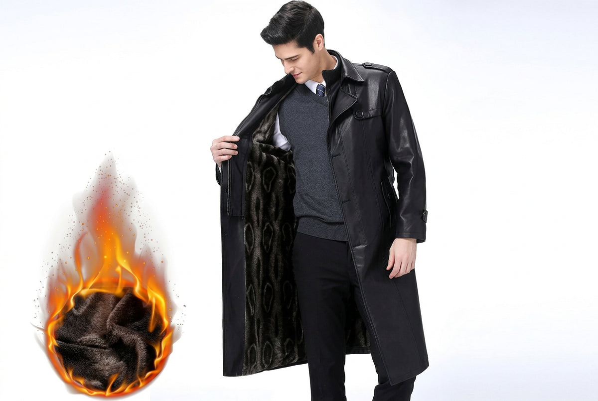 Manteau long homme noir à col amovible – CLEVI Paris