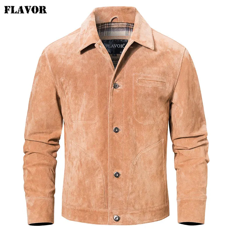 Veste homme en cuir suédé à boutons – CLEVI Paris