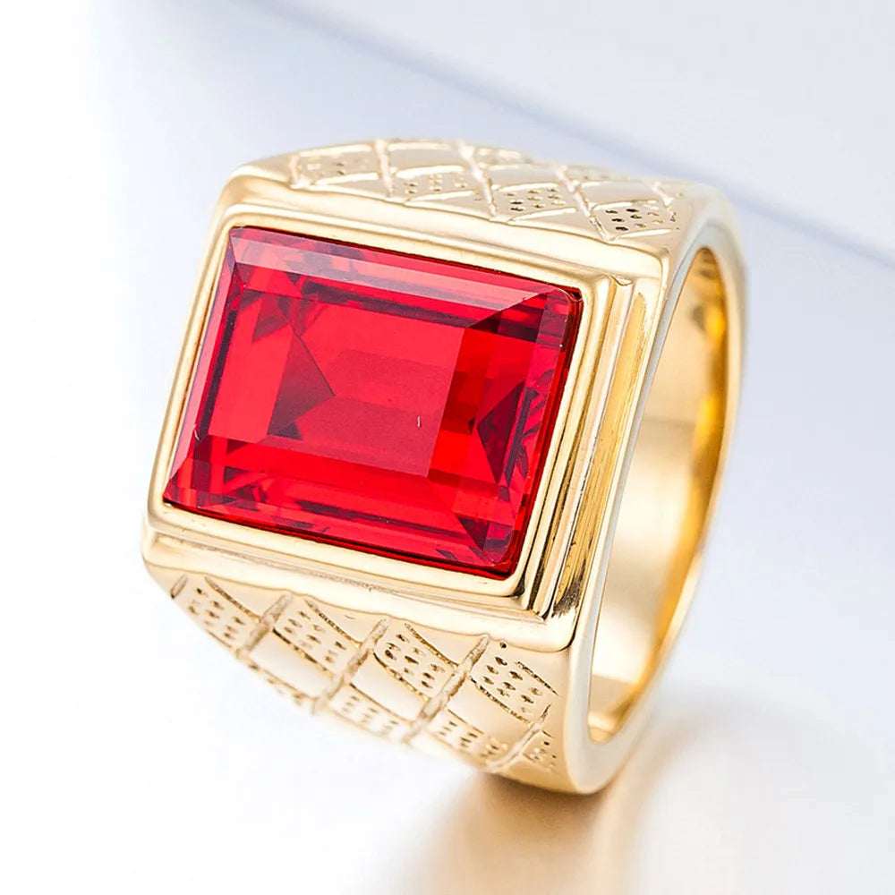 Bague homme carrée dorée effet rubis – CLEVI Paris
