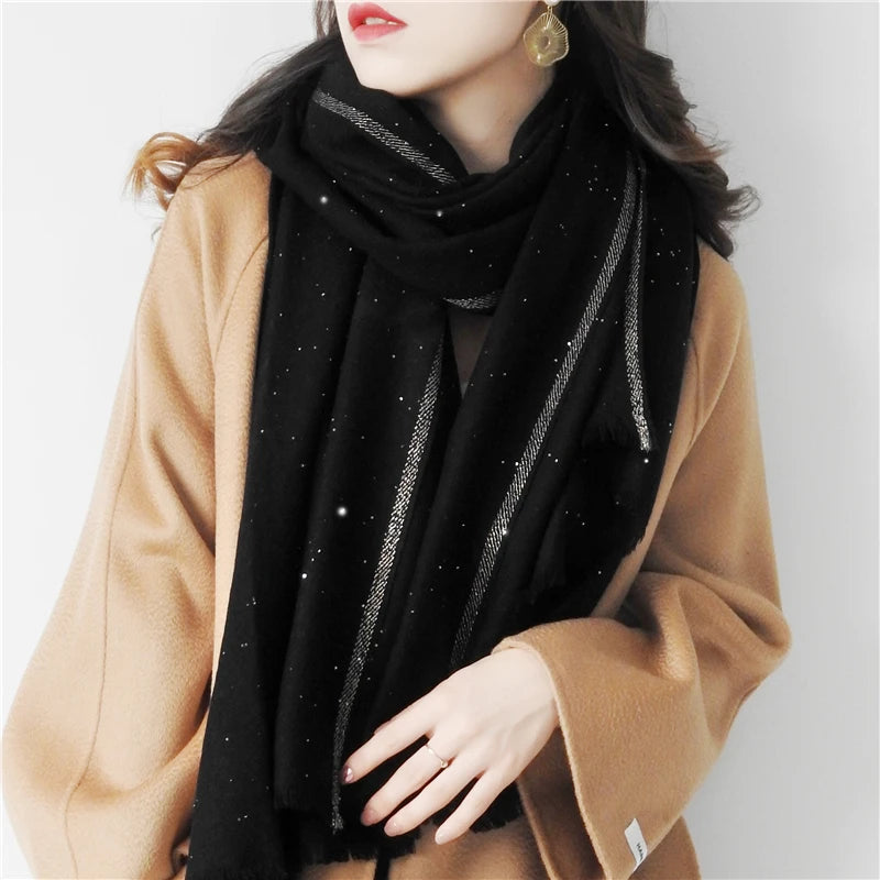 Écharpe étole en laine à sequins femme – CLEVI Paris