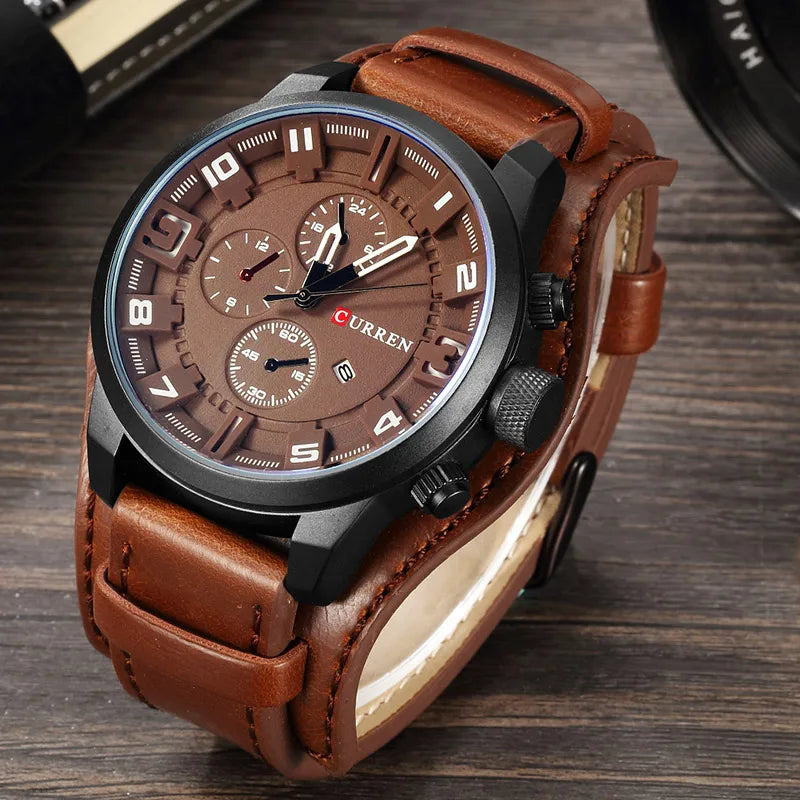 CURREN Montre Quartz Homme Style Chronographe Cuir Date Jour 45mm Mouvement Japonais – CLEVI Paris