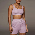 Ensemble 2 Pièces Femme Crop Top Col Carré Sans Manches Short Cycliste Streetwear Fitness Été – CLEVI Paris