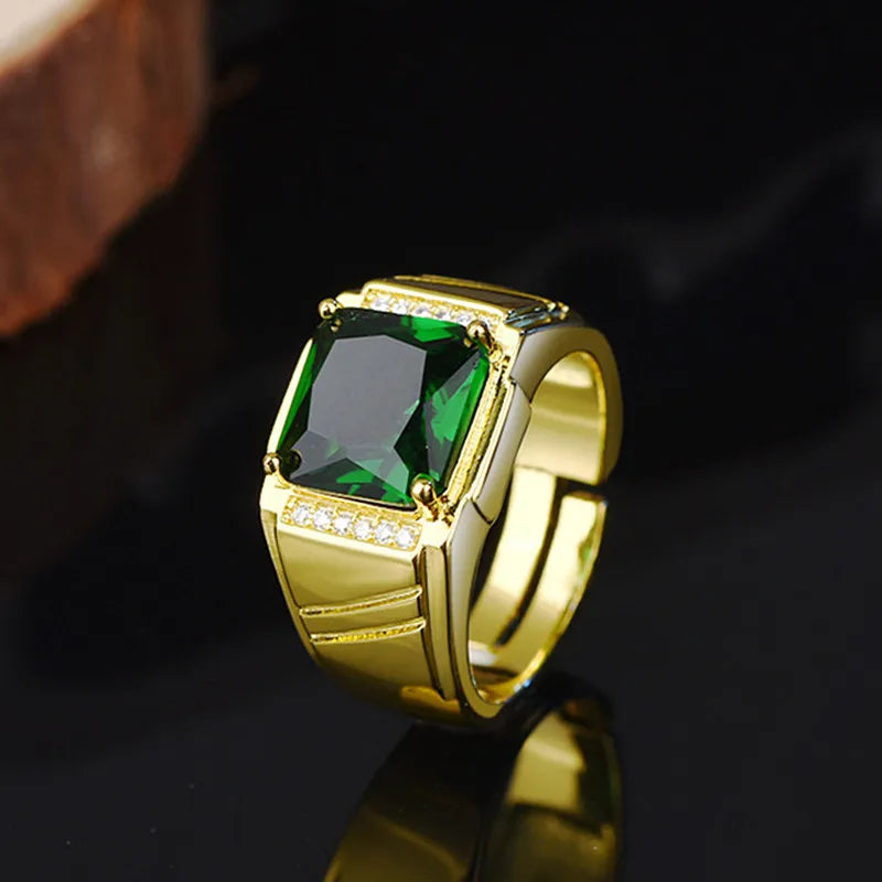 Bague Homme Ajustable en Cristal Vert, Or 18K – CLEVI Paris