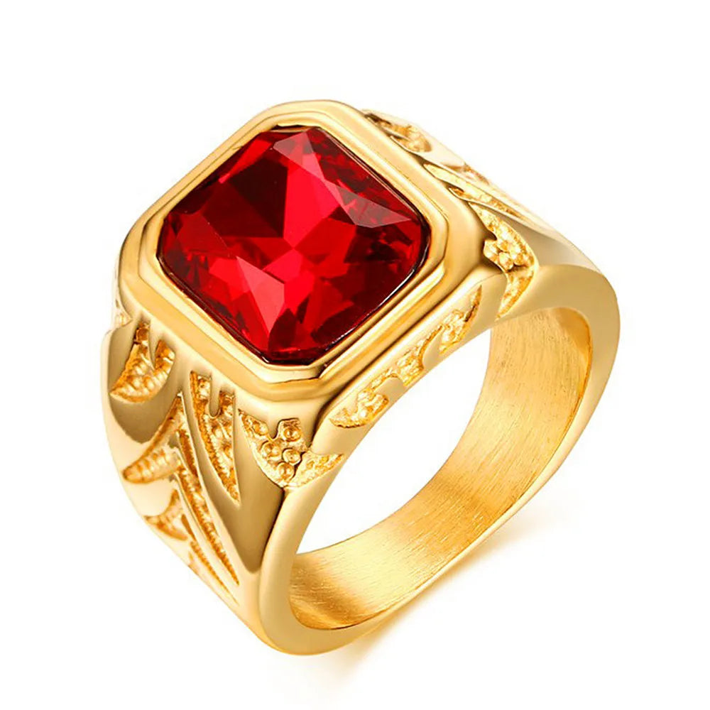 Bague Homme Dorée à Pierres Rouges Carrées – CLEVI Paris