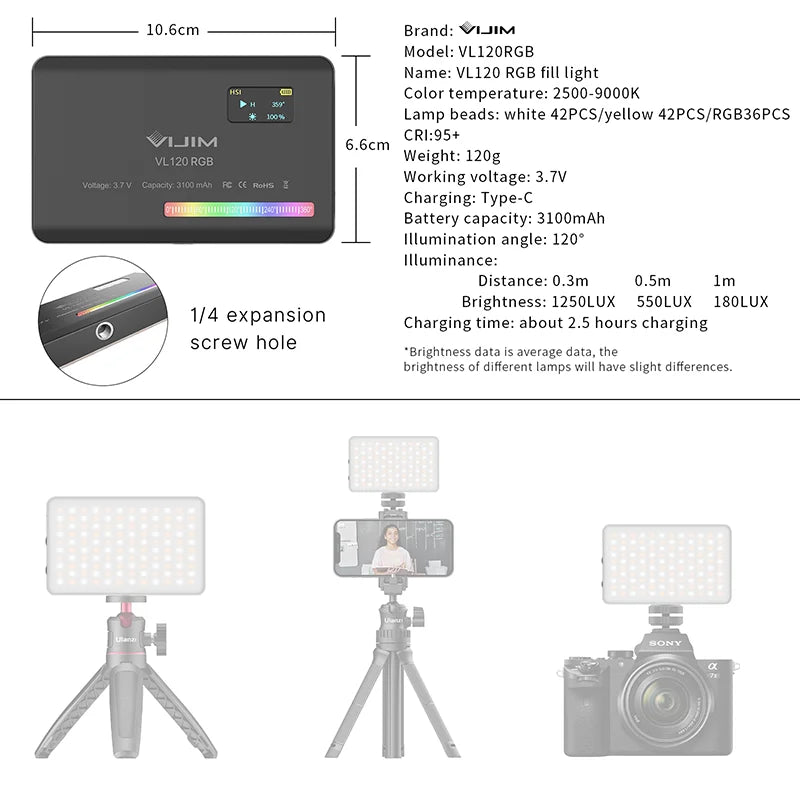 Mini lampe vidéo Ulanzi VL120 RGB – CLEVI Paris