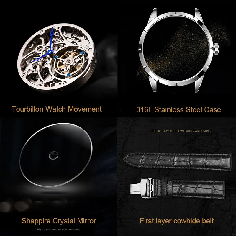 Montre Homme Tourbillon Volant AESOP 7018 – Squelette Double Face Verre Saphir Étanche 100m Garantie 3 Ans – CLEVI Paris