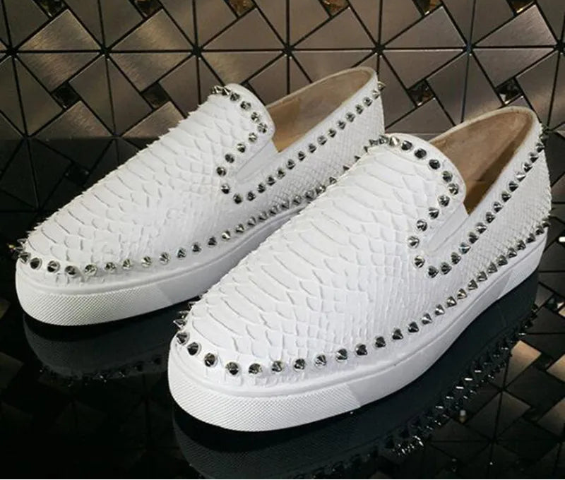 Mocassins Homme Cuir Véritable Motif Serpent Rivets Slip-On Casual Soirée EU 38-47 – CLEVI Paris