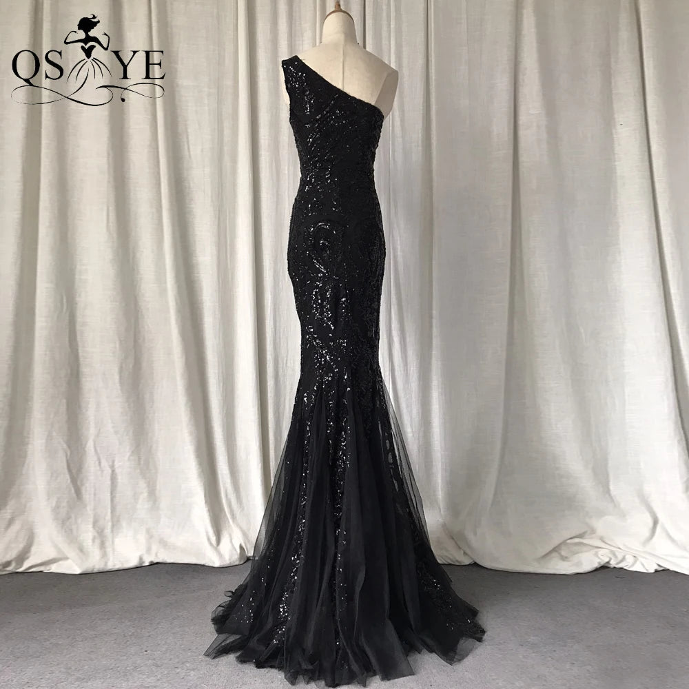 Robe de soirée sirène à paillettes une épaule – CLEVI Paris