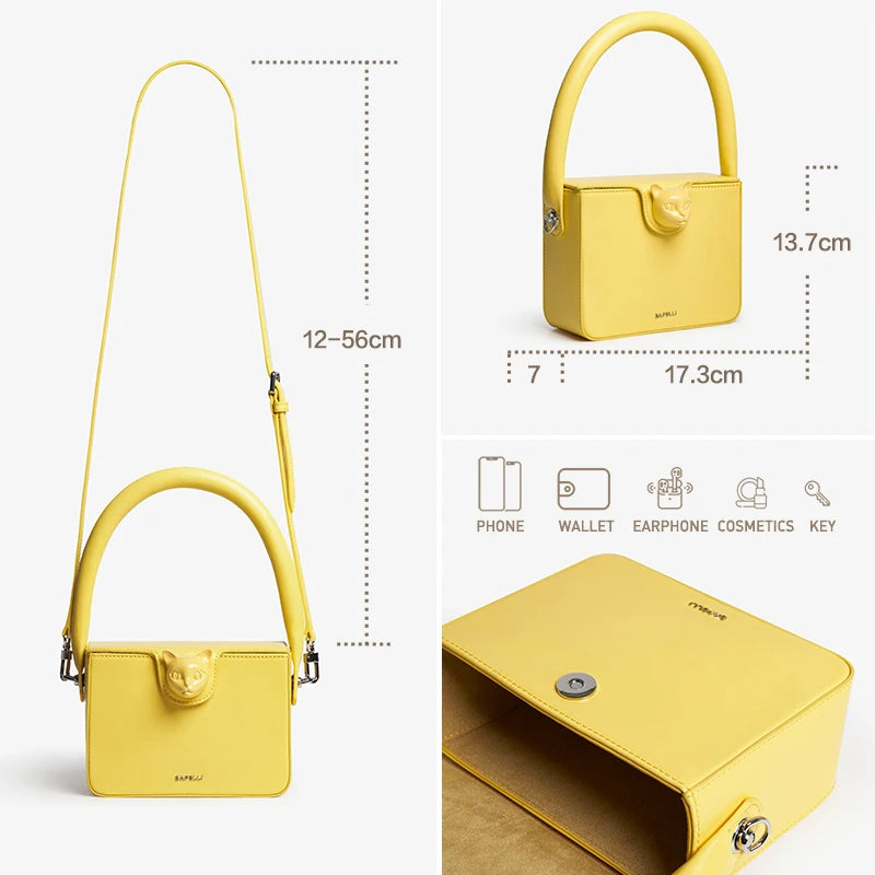 Sac à Main Femme BAFELLI Cuir Véritable Box Bag Motif Chat Luxe 3 Coloris – CLEVI Paris