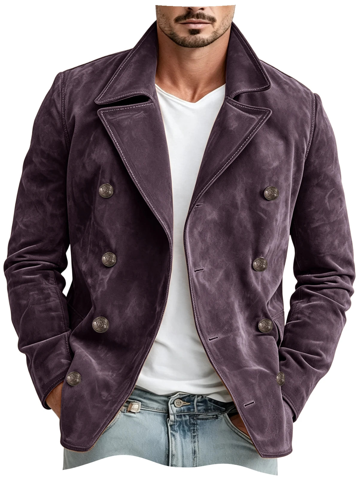 Blazer homme croisé en imitation daim – CLEVI Paris