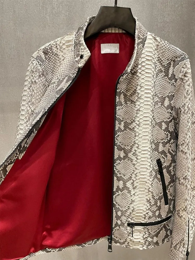 Blouson homme en cuir motif serpent à col montant – CLEVI Paris