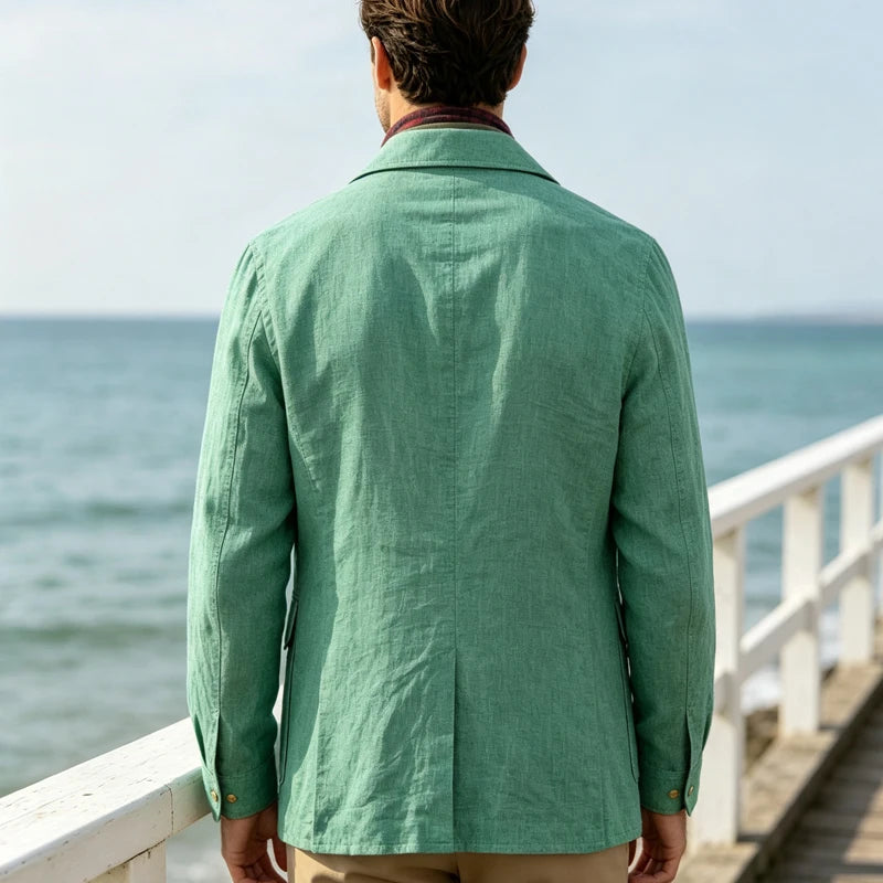 Veste homme en lin mélangé à boutons dorés – CLEVI Paris