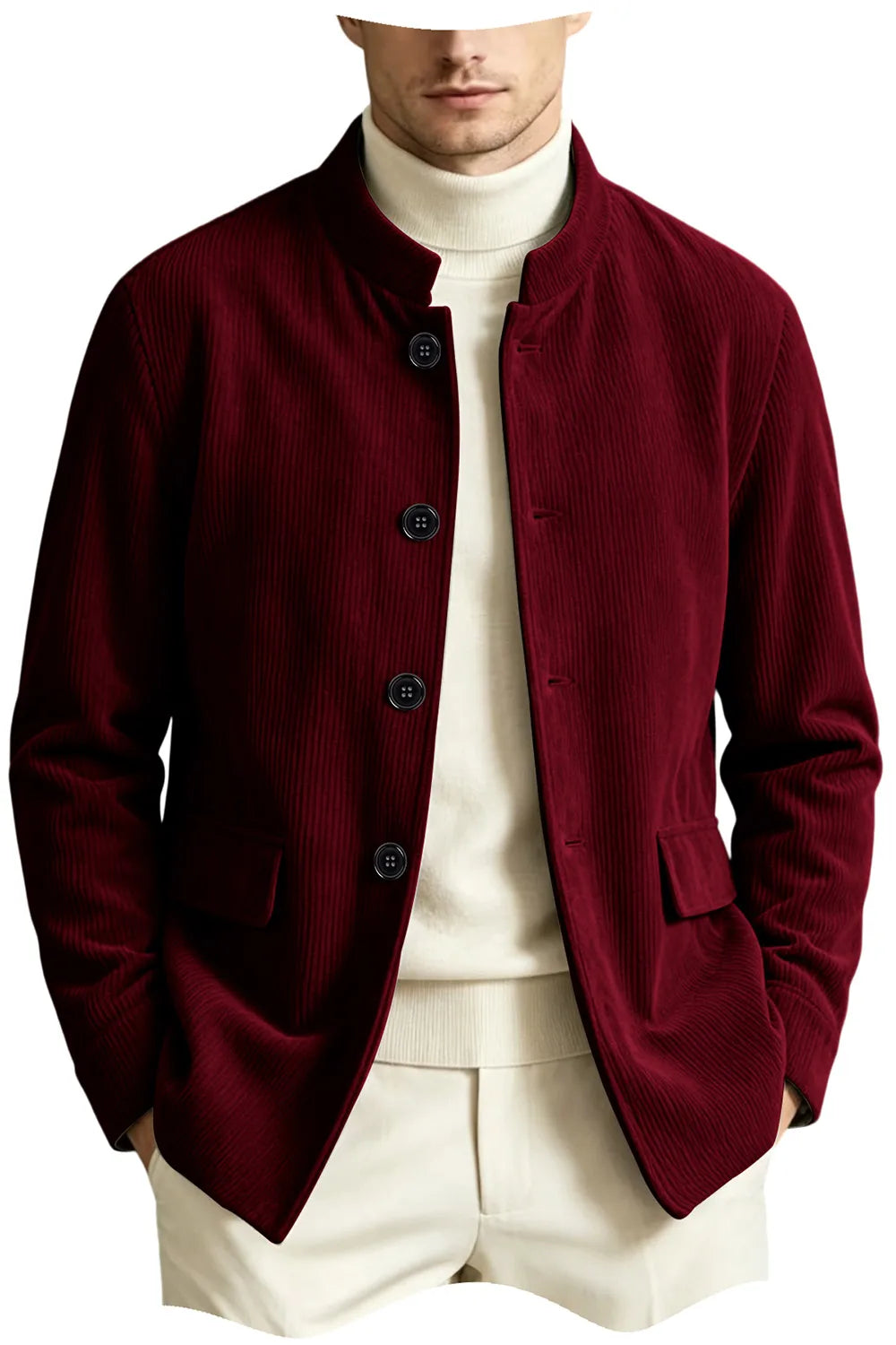 Blazer homme en velours côtelé à col montant – CLEVI Paris