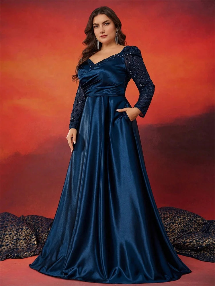 Robe de soirée satin à sequins grande taille – CLEVI Paris