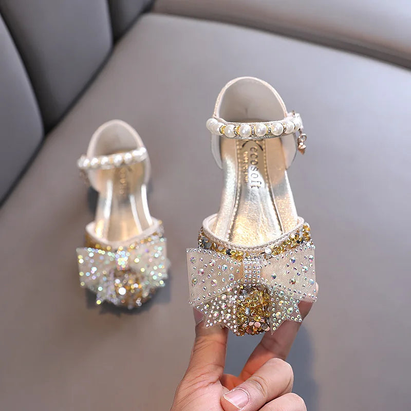 Sandales fille à paillettes et nœud strass – CLEVI Paris
