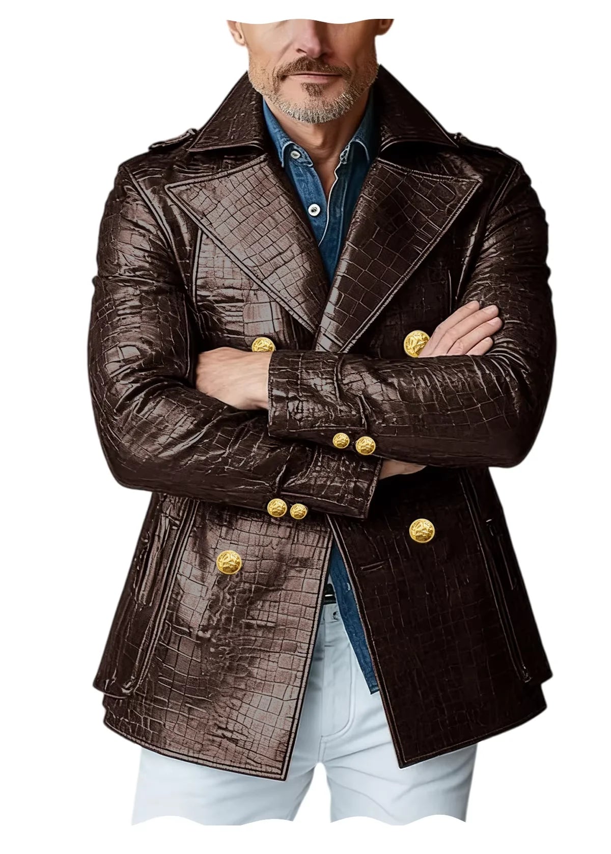 Manteau Peacoat Homme Similicuir Crocodile – CLEVI Paris