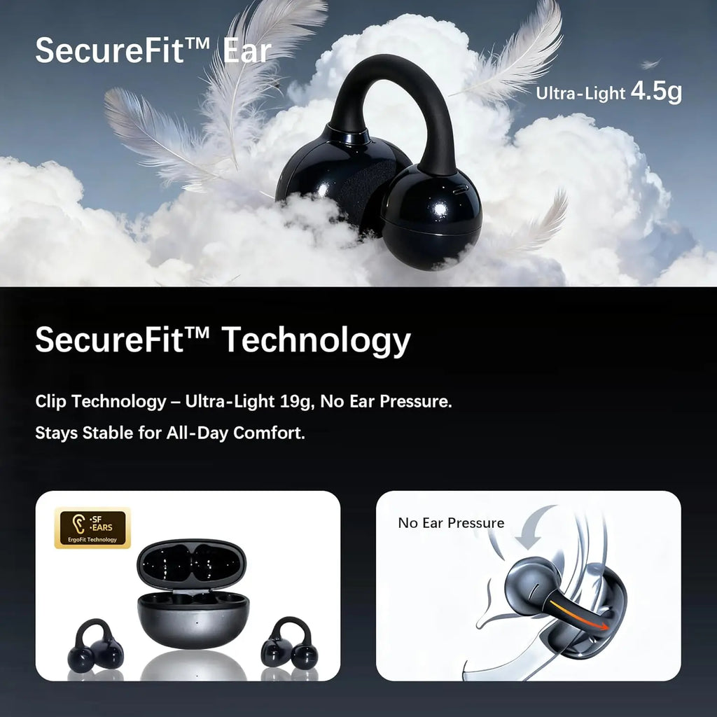 Écouteurs Clip Open-Ear UYUXIO BT 6.0 ANC 72h IPX5 Sport – CLEVI Paris