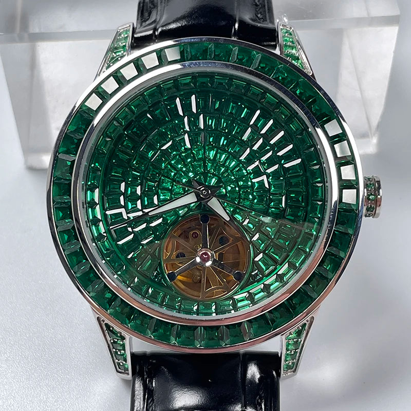 Montre Homme Automatique Squelette Serti Diamants Cuir Pindu P5037 – CLEVI Paris