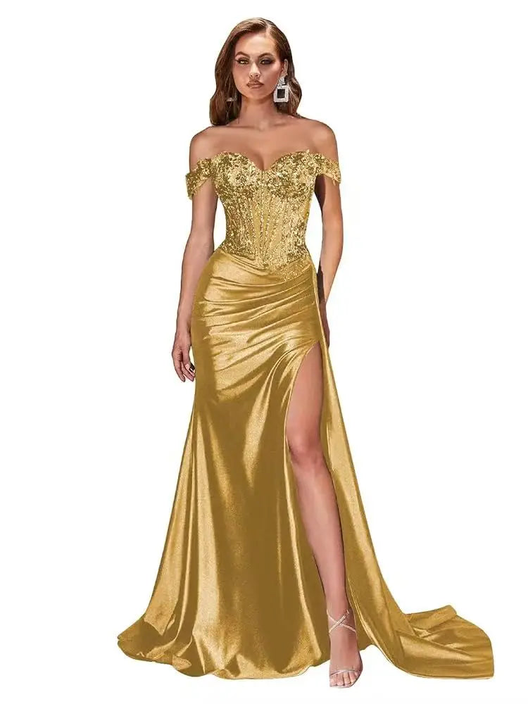 Robe de bal sirène en satin perlé – CLEVI Paris