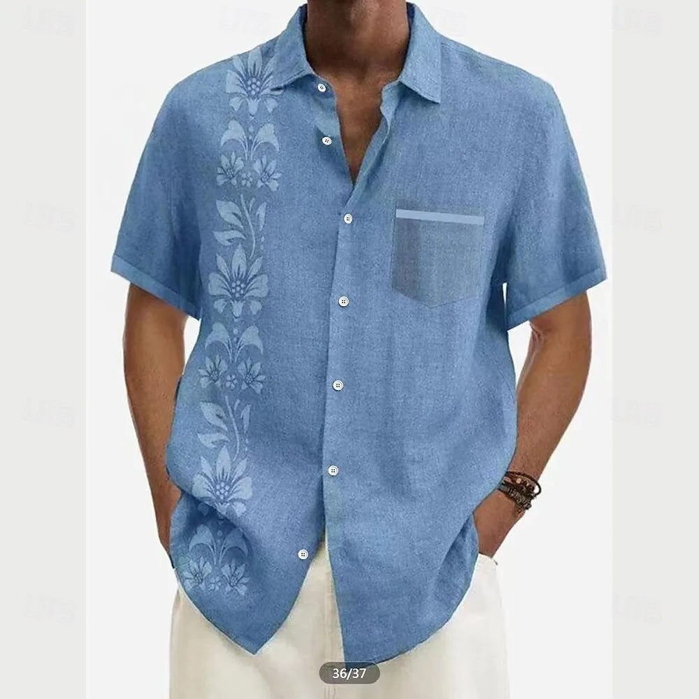 Chemise homme à fleurs en lin manches courtes – CLEVI Paris
